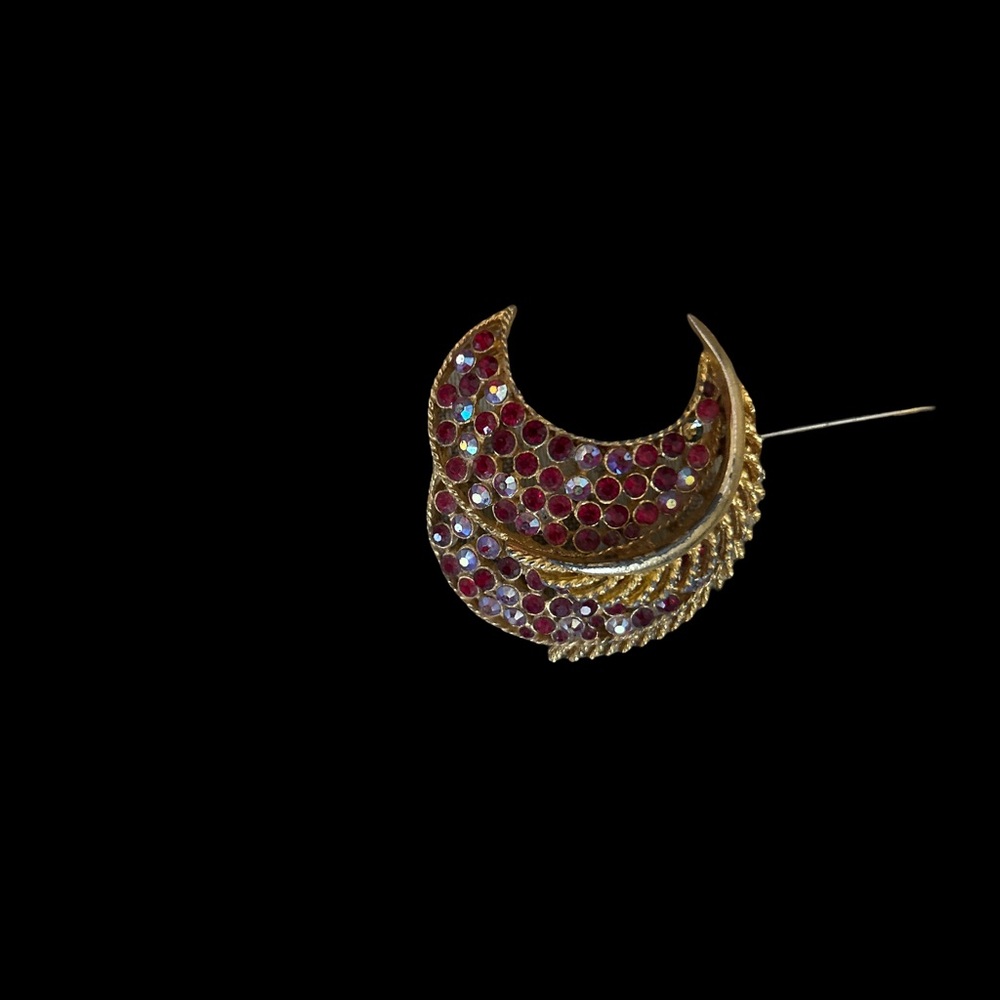 Kirk’s Folly Gold Multicolor Sea View Red Rhinestones Vintage New Brooch - Picture 2 of 5